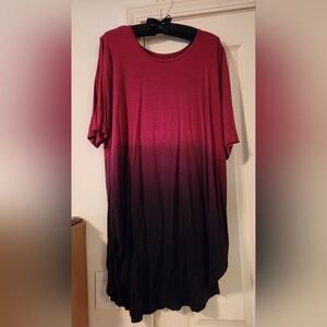 Torrid Fade Red To Black Ombre Midi Tee Dress Size 2